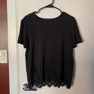 The Kooples Black Lace Hem T-Shirt, Size 3